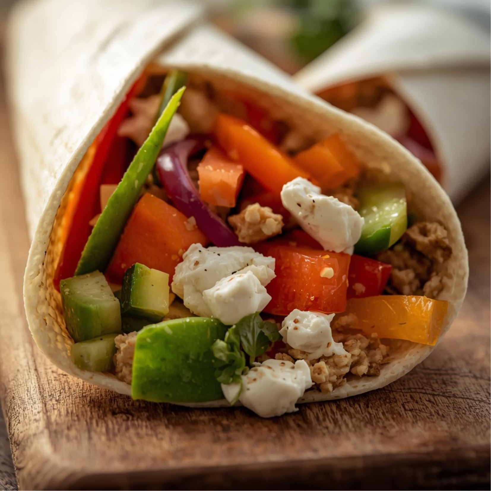 Wrap d'été crudités, feta et houmous