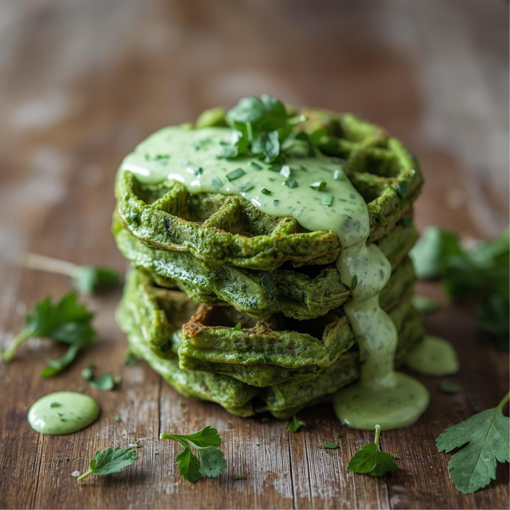 Gaufres épinards et sauce légère aux fines herbes