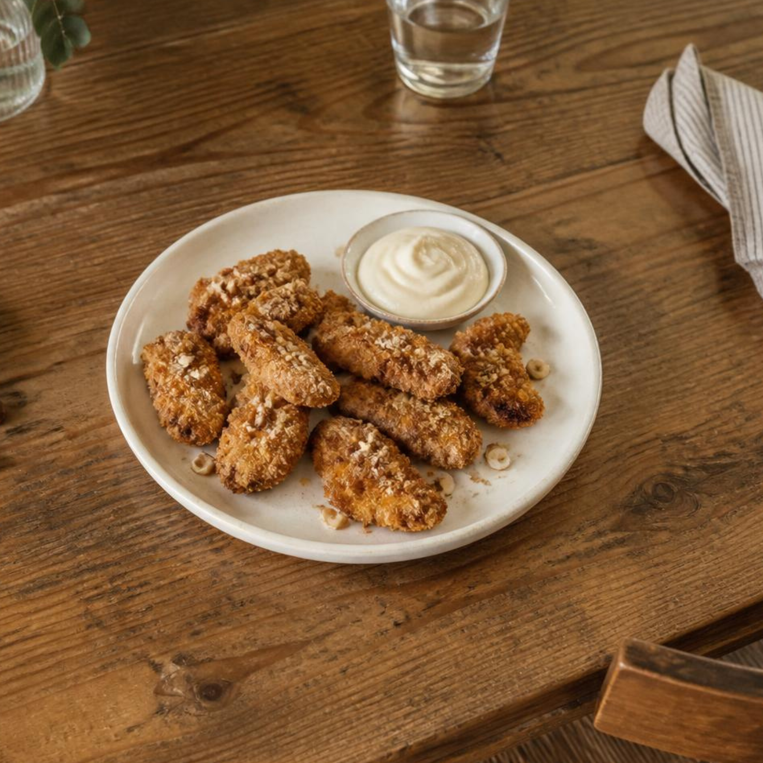 Poulet pané aux noisettes et mayonnaise acidulée